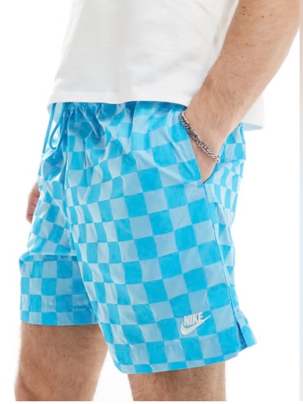 Nike Blue Checkered Club Flow Shorts | Size Small